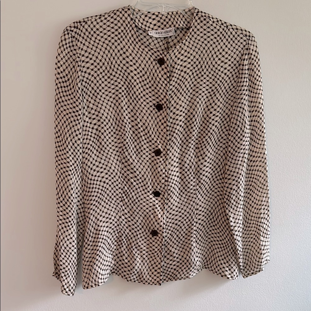Giorgio Armani Black and Cream Check Silk Blouse